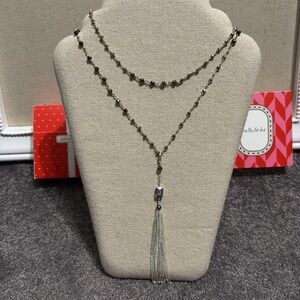 Stella and Dot Silver Layered Necklace with detachable Tassel